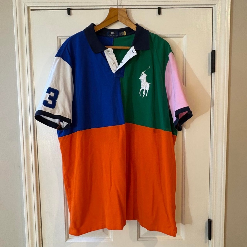 Polo Ralph Lauren Big Pony Classic Fit Colorblock Polo Shirt Mens 2XL Multicolor